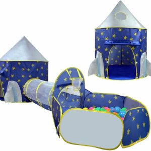 3 részes összecsukható játszókastély alagúttal és labdamedencével 320x120x130 cm, kék
