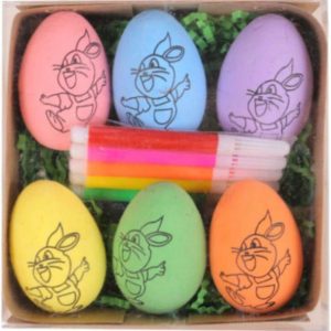 Húsvéti tojás festőkészlet,színes rajzolt tojások tojástartóban 6db+filctoll