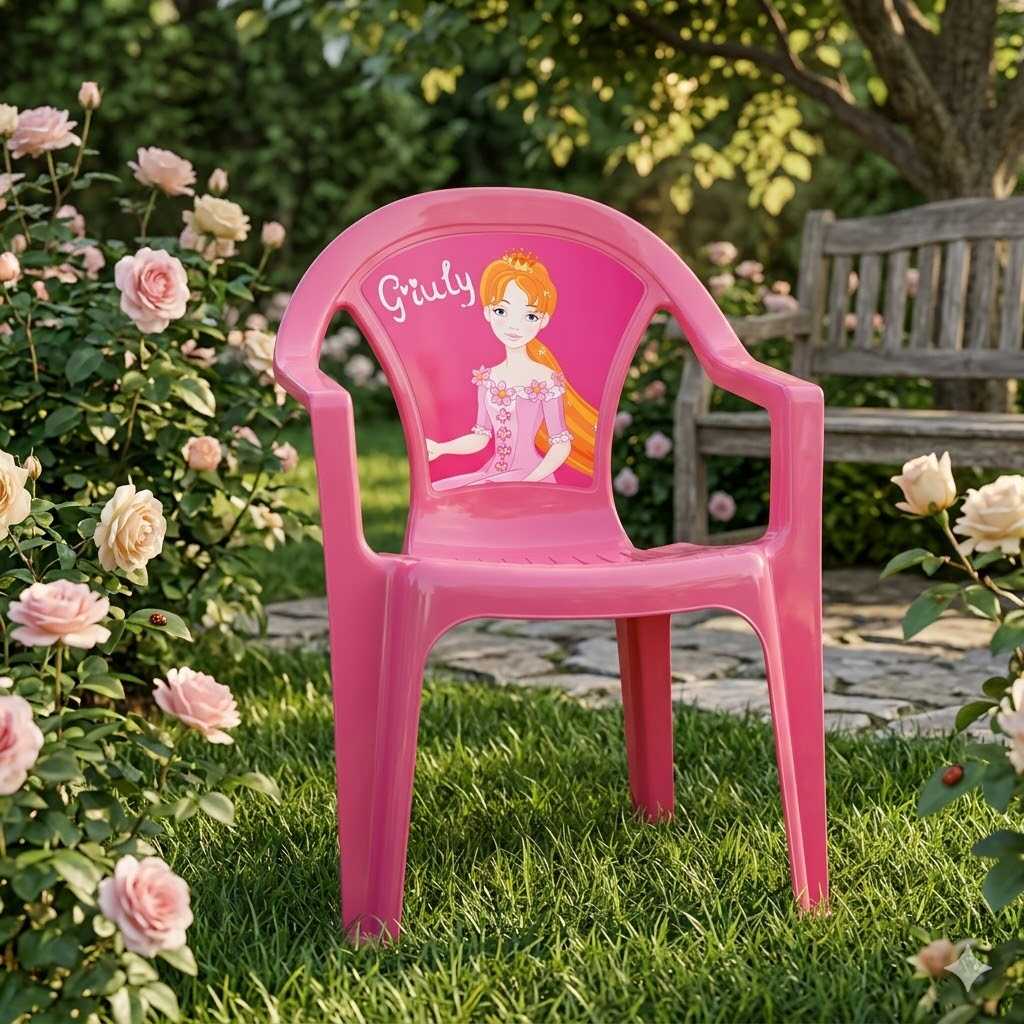 Rózsaszín gyerek kerti ,műanyag szék hercegnő mintával 37x39x51 cm