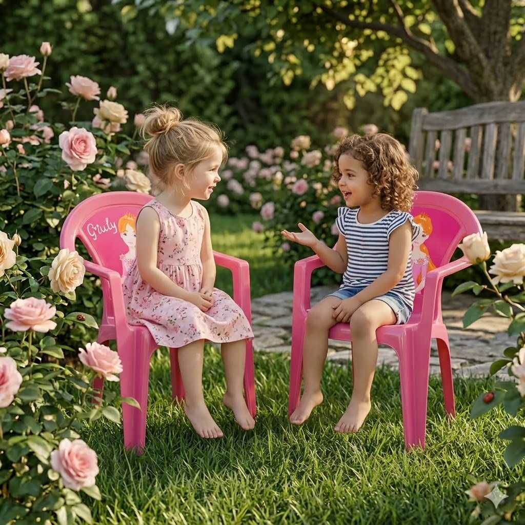 Rózsaszín gyerek kerti ,műanyag szék hercegnő mintával 37x39x51 cm