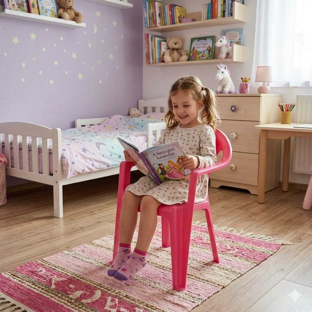 Rózsaszín gyerek kerti ,műanyag szék hercegnő mintával 37x39x51 cm