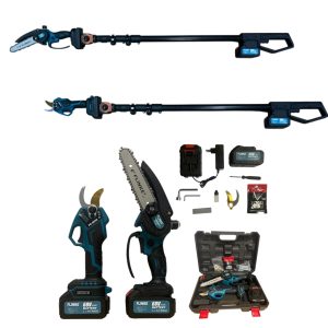 Flinke Proffeszionális 14 Részes Ágvágó szett, Láncfűrész, Metszőolló, 240cm teleszkópos hosszabítókar + 2db 21V akku