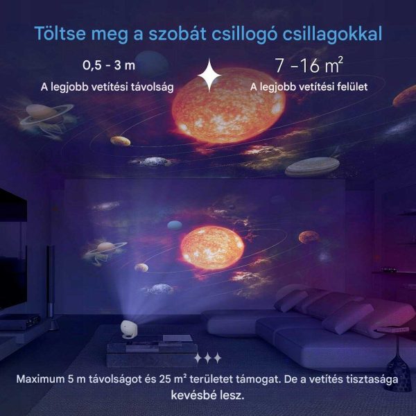 HD Star Projektor 13 féle égbolt témával, fókusztávolság 2-5 m, 25㎡ maximális vetítési felület, Csendes funkció és időzítő - Image 5