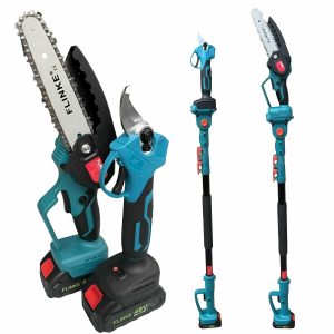 Flinke FK-8051 Magassági ágvágó szett, láncfűrész és metszőolló teleszkópos nyéllel 2db 48V akkuval