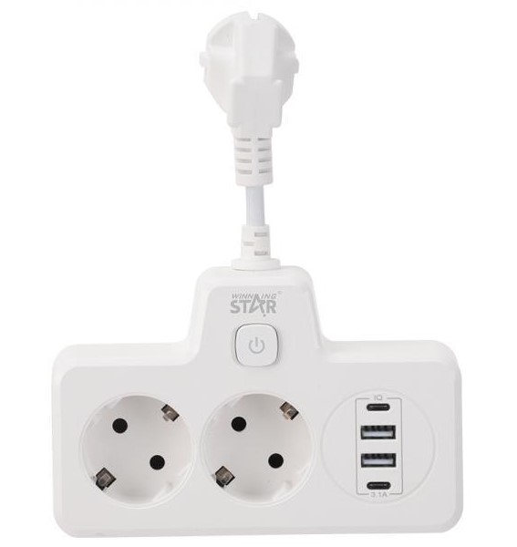 Winning Star ST-1022U Hálozati kapcsolós elosztó 2 aljzattal, 2 usb és 2 Type- C porttal