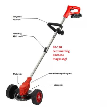 Kiyoshi 24V akkus extra könnyű segédkerekes szegélynyíró, fűkasza teleszkópos nyéllel, 2 db akksival - Image 2