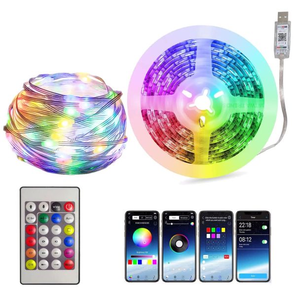 10 méteres intelligens RGB Karácsonyfa LED fűzér zeneszinkronizálással, Smart APP Control /24 gombos távirányítós - Image 6