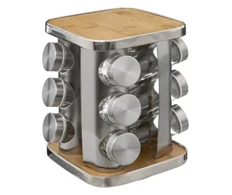 12 darabos fűszertartó, rozsdamentes acél állvánnyal