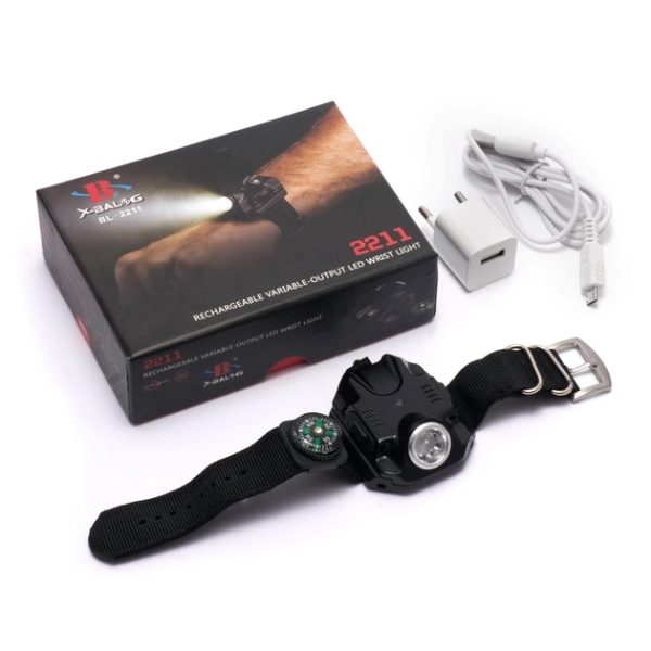 X-BAL BL-2211 Kézre rögzíthető taktikai LED lámpa iránytűvel 180 Lumen - Image 2