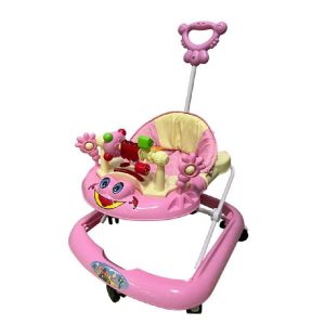 Rózsaszín Baba Járássegítő – Interaktív játékpanel, tolókar, fékezhető bébikomp