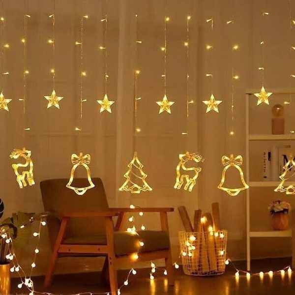 Fényfüggöny Karácsonyi formákkal: Harang, Szarvas, Csillag és Fenyőfa, 2,5m, 138 LED - Image 8