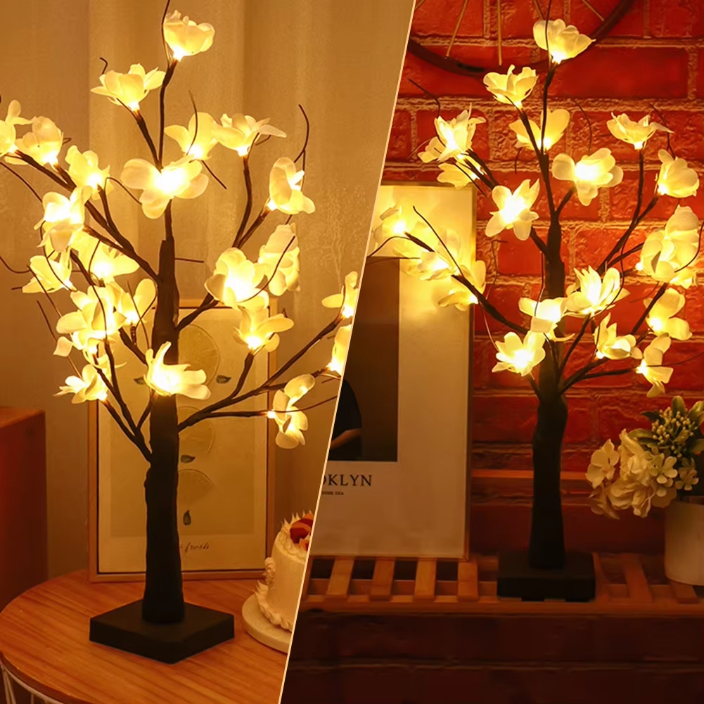 Dekorációs fa led virágokkal , melegfehér, 60 cm , elemes vagy hálozatról - Image 2