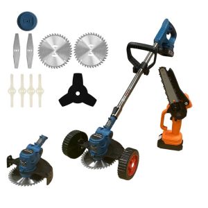 17 Részes Kerti Bozótvágó Szett – Kerekes Fűkasza & Kompakt Láncfűrész 62V-os Akkumulátorokkal