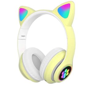 STN-28 Cicafüles Bluetooth fejhallgató RGB LED világítással - Sárga