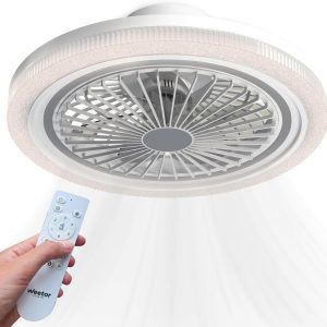 53 cm-es mennyezeti ventilátor LED lámpával, távirányítóval állítható fényerővelszínnel és időzítővel.