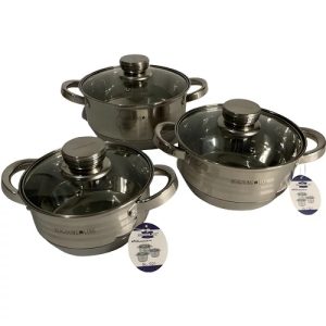 Berghome Line BL-1421 indukciós 6 részes rozsdamentes lábas készlet (1.6L, 2.2L, 3.1L),