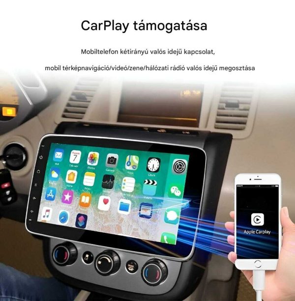 1Din Android 13 Autós fejegység 10.1" Stereo autórádió, AndroidAuto + CarPlay Tükörlink - Image 5