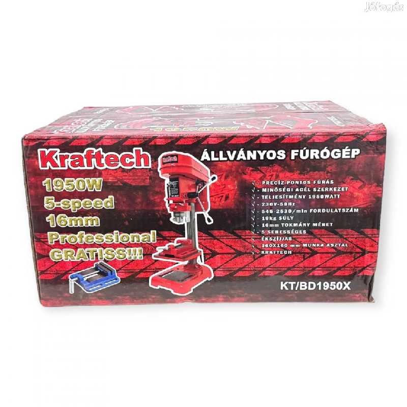 Kraftech KT-BD1950X Állványos Oszlopos Fúrógép 1950W, 16mm Tokmány, Fémtalpas, Gépi Satuval - Image 10