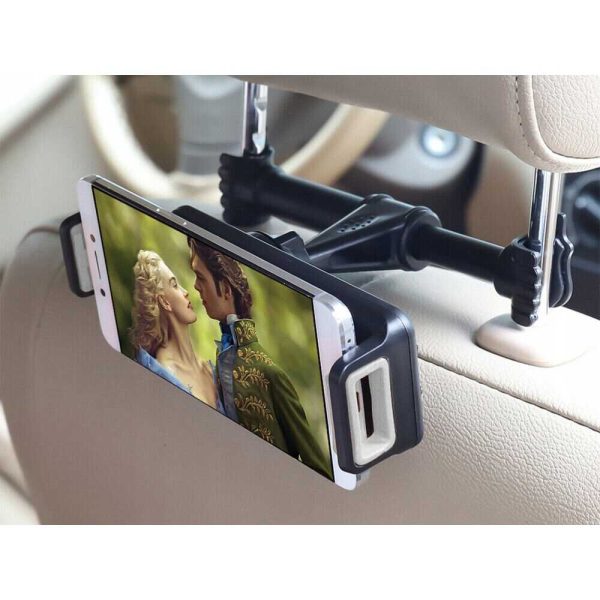 Fejtámlára rögzíthető autós telefon és tablet tartó, fekete - Image 4
