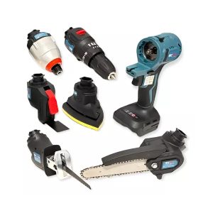 Hitman 6 in 1 akumulátoros szerszámszett cserélhető fejekkel fúró, ütvefúró, orrfűrész , csiszoló, láncfűrész 2 akumulátor 62V