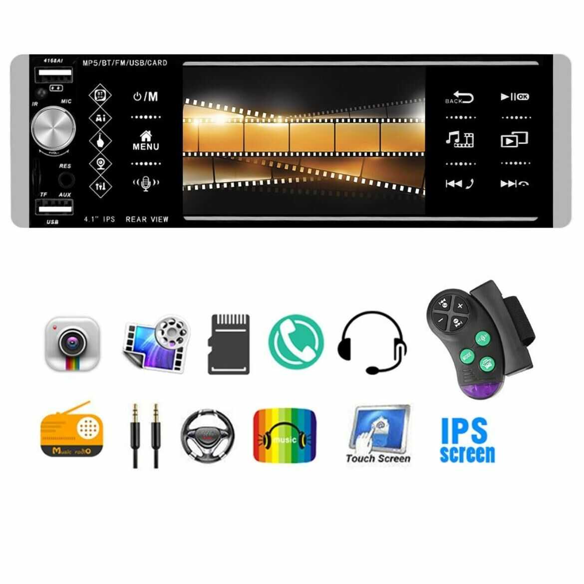 4.1 Hüvelykes Érintőképernyős Autós MP5 Lejátszó, 1DIN Fejegység: Bluetooth, USB-vel és Kormánykerék Vezérléssel - Image 11