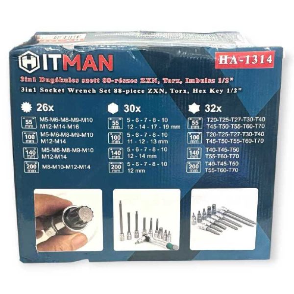 Hitman 3in1 Dugókulcs Készlet 88-részes XZN, Torx, Imbusz 1/2" – Az Összes Kulcs, Ami Kellhet - Image 12