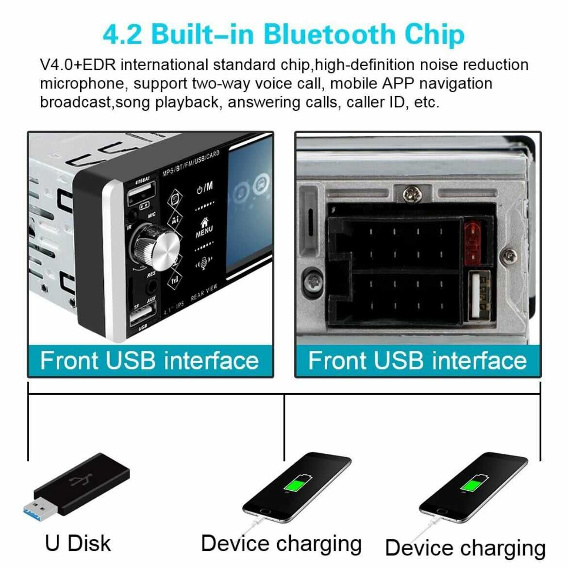 4.1 Hüvelykes Érintőképernyős Autós MP5 Lejátszó, 1DIN Fejegység: Bluetooth, USB-vel és Kormánykerék Vezérléssel - Image 14