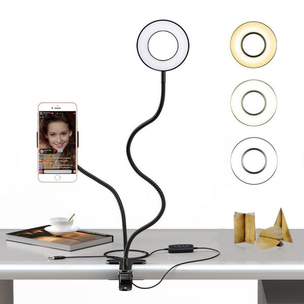 Asztalhoz csíptethető körszelfi lámpa , telefontartóval ,led világítással , 26 cm - Image 2