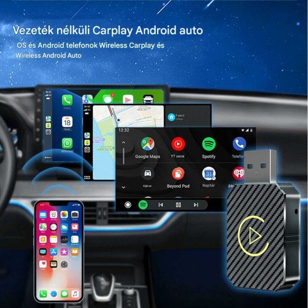 Vezeték Nélküli Autós Kapcsolat CarPlay & AndroidAuto alapú fejegységekhez, Bluetooth USB Adapter - Image 4