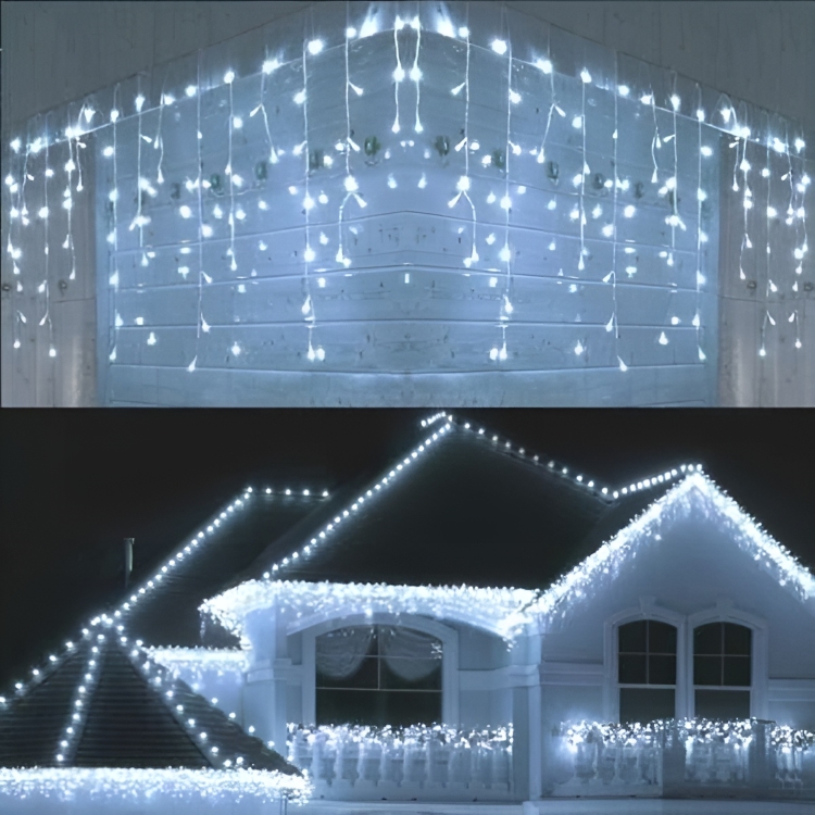 Karácsonyi jégcsap fényfüzér 19+1,5 méter fehér kábel, 500 LED, toldható, Hideg fehér, IP44 - Image 3