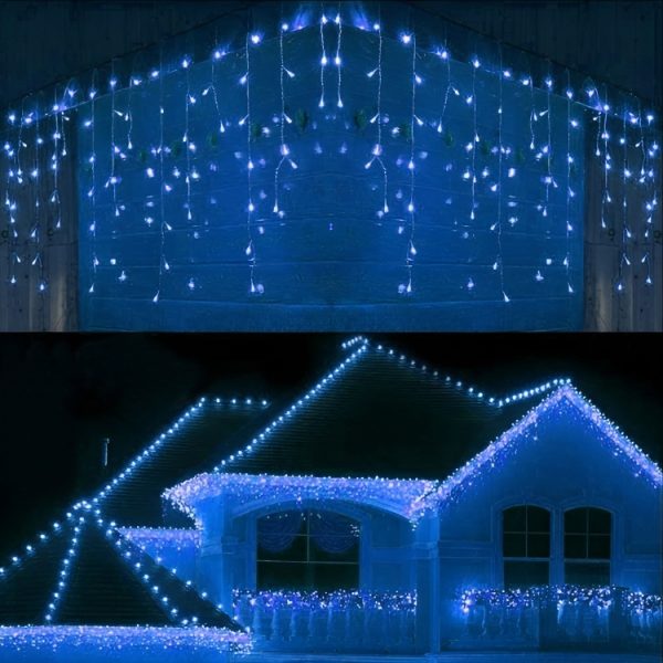 Karácsonyi jégcsap fényfüzér 10+1,5 méter fehér kábel, 300 LED, toldható, Világoskék DL-075, IP44 - Image 6