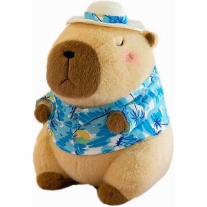 Barna capybara plüss kalapban és ruhában , 60 cm