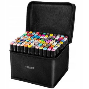 120 db-os színes filctoll készlet , professzionális kétféle heggyel , dizájnos táskában