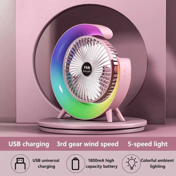 Mini asztali ventilátor , F13, RGB led világítással , 3 féle sebeséggel , 5 világítási mód, usb töltéssel - Image 4