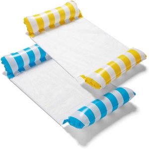 PoolComfort Csíkos Felfújható Relax Ágy – Hálós Középrész, 130cm Hosszú, Gyors Felfújás