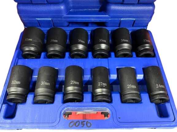 12 db-os gépi dugókulcs készlet (24-41mm, 3/4") kofferban