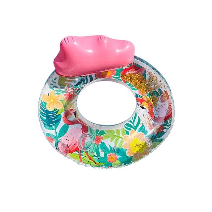 Háttámlás úszógumi flamingó mintázattal csillámúszógumi 100 cm