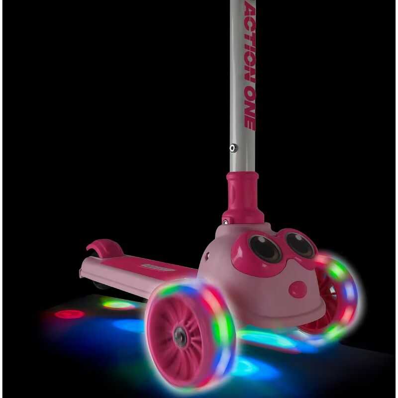 Három kerekű roller, világító kerekekkel gyerekeknek rózsaszín színben - Image 2