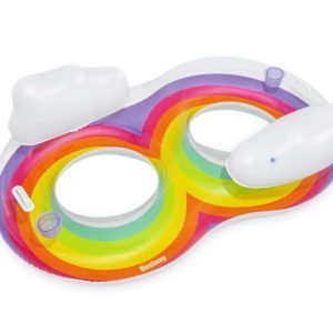 Óriás felfújható két személyes szivárvány úszógumi háttámlával és kapaszkodóval , 160 × 110 cm