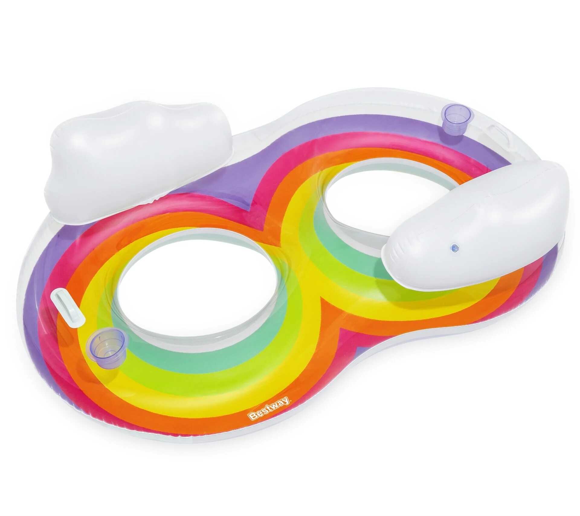 Óriás felfújható két személyes szivárvány úszógumi háttámlával és kapaszkodóval , 160 × 110 cm