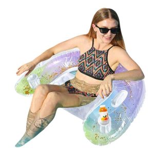 Felfújható vízi fotel kapaszkodóval és pohártartóval , flitteres