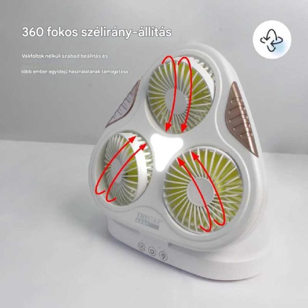 Hordozható Háromlapátos USB Ventilátor, Összecsukható, LED Világítás, Mobiltelefon Tartóval - Image 2