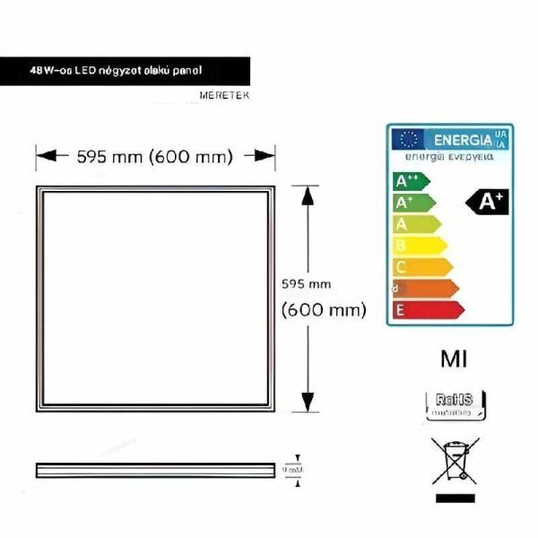 LED (SMD3030) Panelfény (60x60 cm) - Mennyezeti Világítás 6500K, 48W, 4320Lm - Image 2