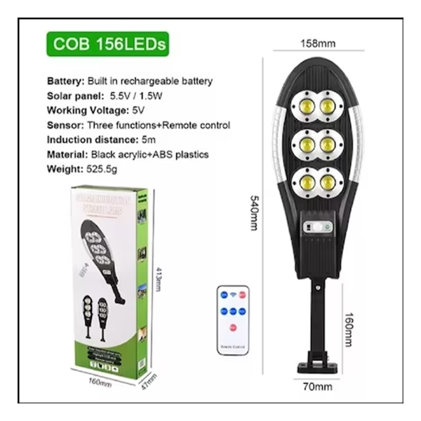 MX-T90-6 Napelemes utcai LED lámpa, mozgásérzékelővel, beépített napkollektorral és távirányítóval, 1000W - Image 2