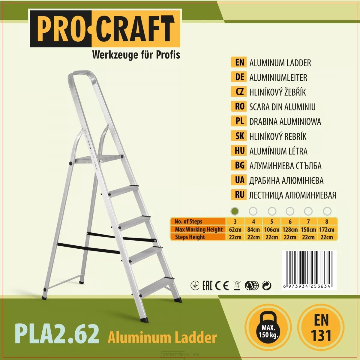 Procraft PLA2.62 Prémium egyoldalas alumínium létra, 62cm munkamagasság, max 150kg - Image 2
