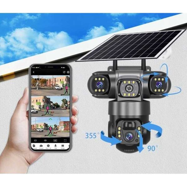 Kültéri napelemes kamera 4K, 9MPx, 4G LTE SIM, 3 képernyős, mozgáskövető V380 - Image 2