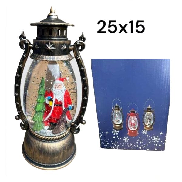 Karácsonyi hógömb zenével, villogó fényekkel és Mikulás-karácsonyfa figurákkal (25x15 cm) - Image 2