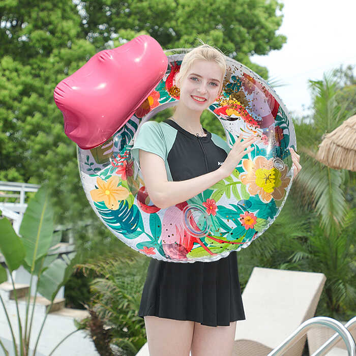 Háttámlás úszógumi flamingó mintázattal csillámúszógumi 100 cm - Image 4