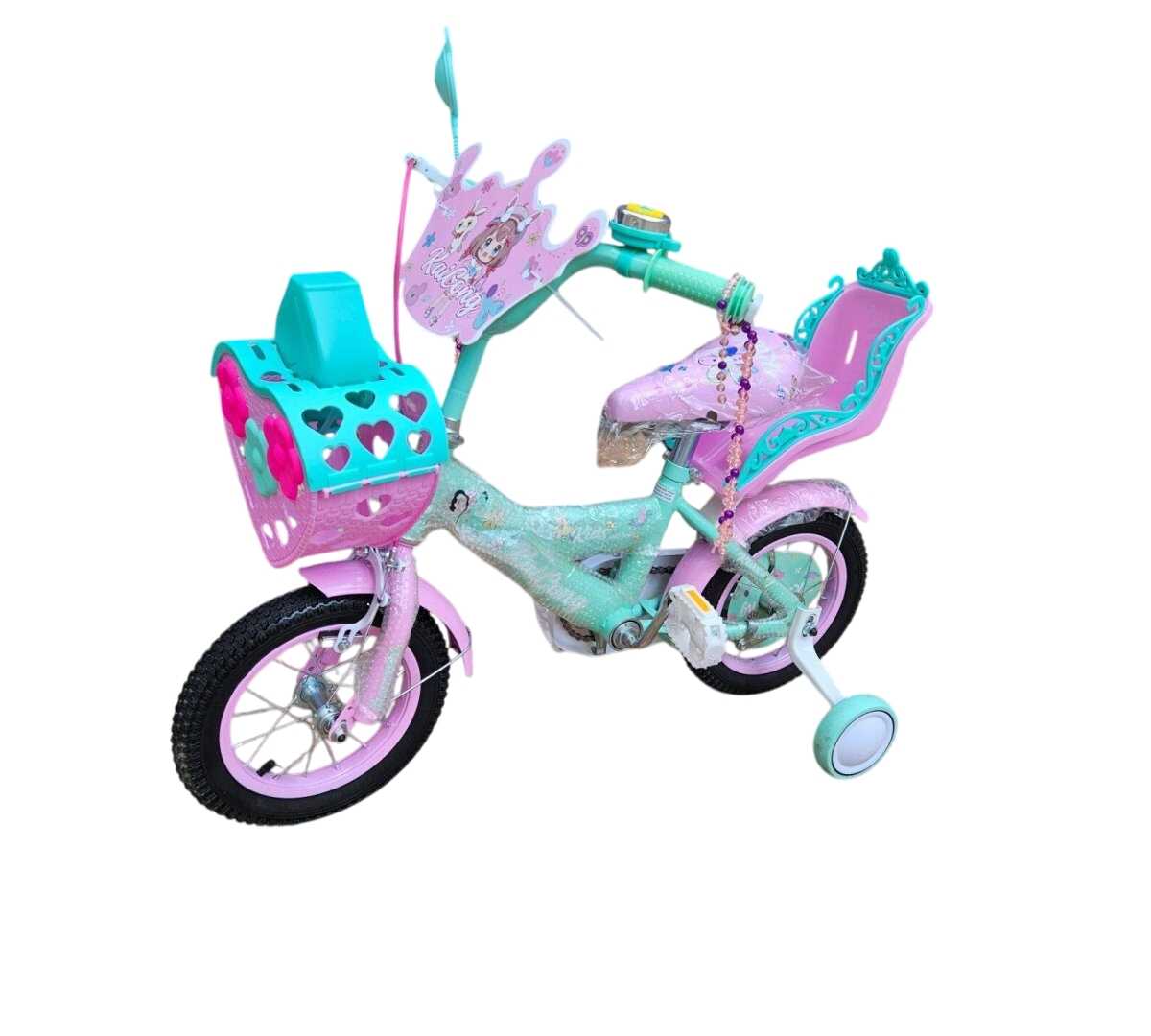 Kislány bicikli műanyag kosárral és csomagtartóval, levehető pótkerékkel az igazi kis hercegnőknek 12" colos méretben