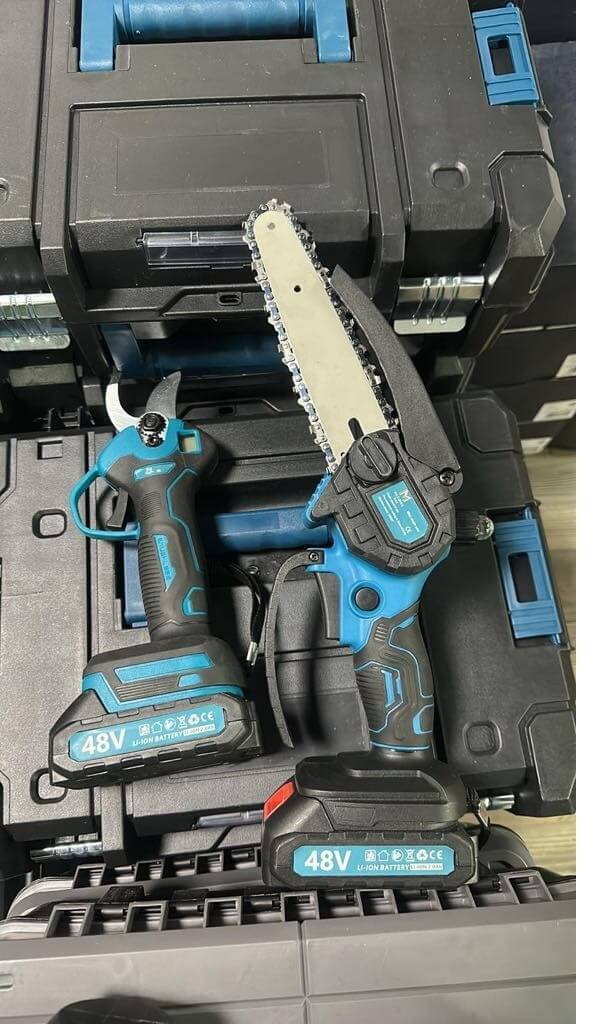 Mat-rixx Metszőolló digitális kijelzővel és Láncfűrész szerszám szett 2 Akkus 48V kofferban - Image 4